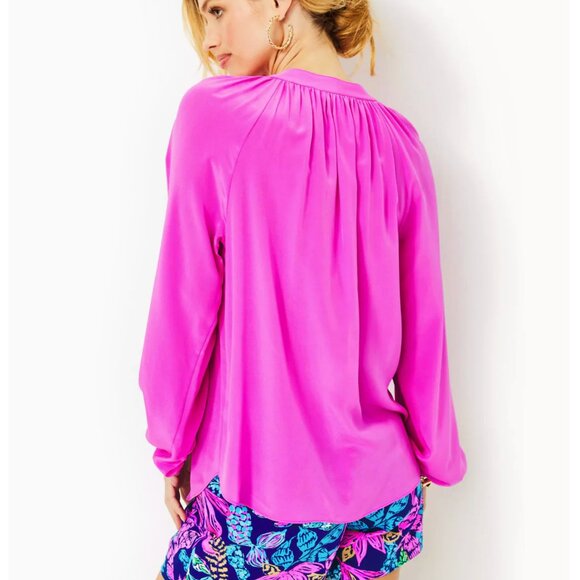 Lilly Pulitzer Saige Silk Top Orchid Oasis - Size Medium. - Picture 3 of 11